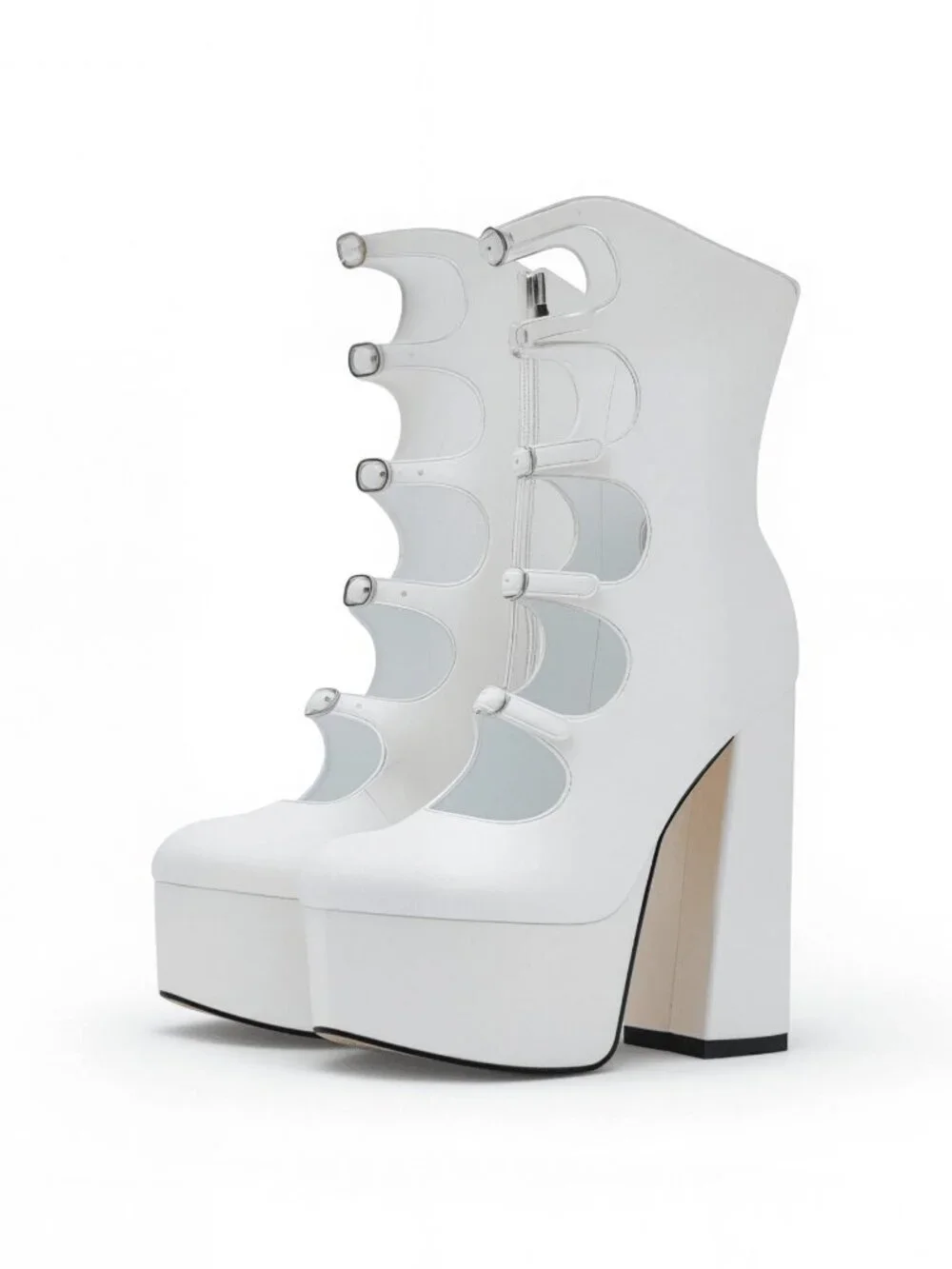 Glamorous Women's Round Toe Cut-Out Platform Chunky Heel Buckle Straps Ankle Boo